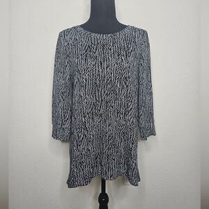 Chico's Cotton Modal Blend Black White Abstract Feather Print 3/4 Sleeve Tunic